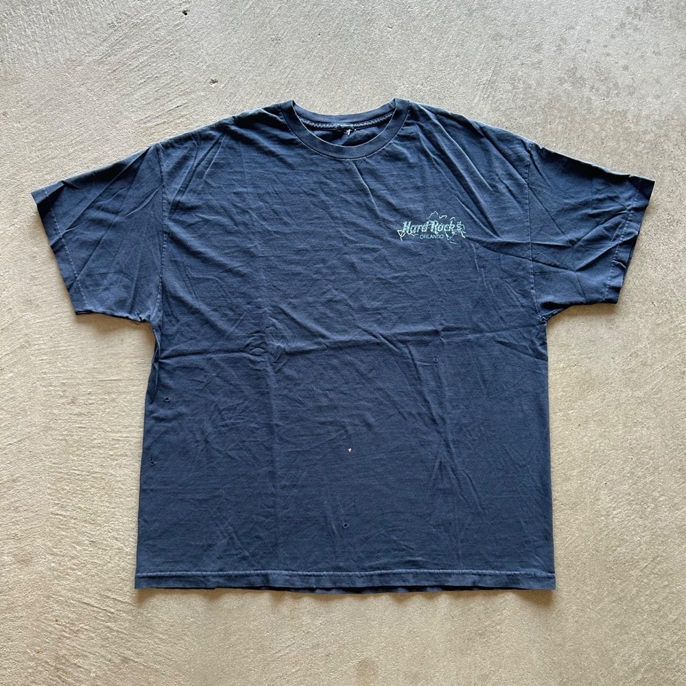 Vintage 90s Hard Rock Hotel Shirt Size XXL Navy Blue Orlando Florida Guitar
